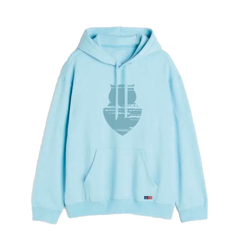 TUFANS - POLERÓN U DE CHILE GRIS CON CUELLO "U" CELESTE CHUNCHO