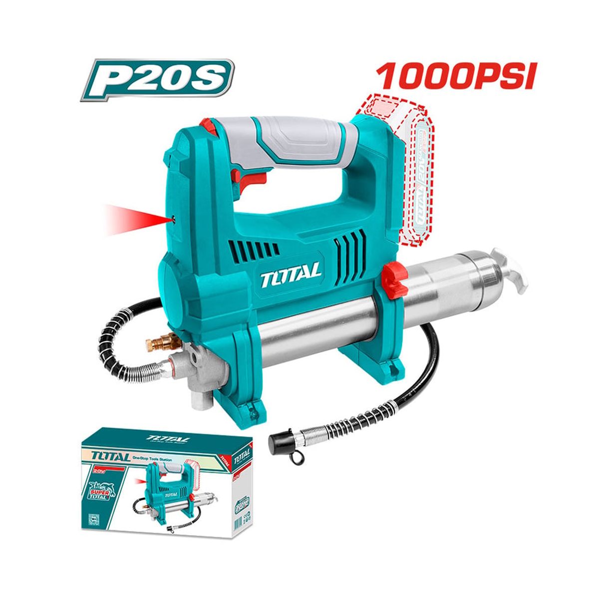 TOTAL TOOLS - Pistola Engrasadora Grasera Industrial 10000Psi 20v TOTAL