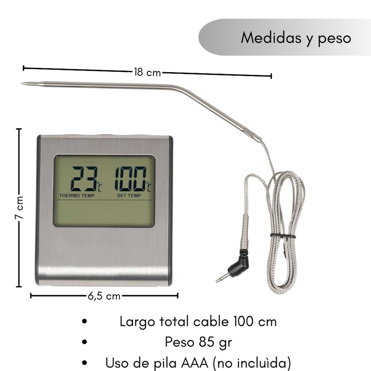 GENERICO - Termometro Digital Cocina Con Sonda Carnes Premium Tp16