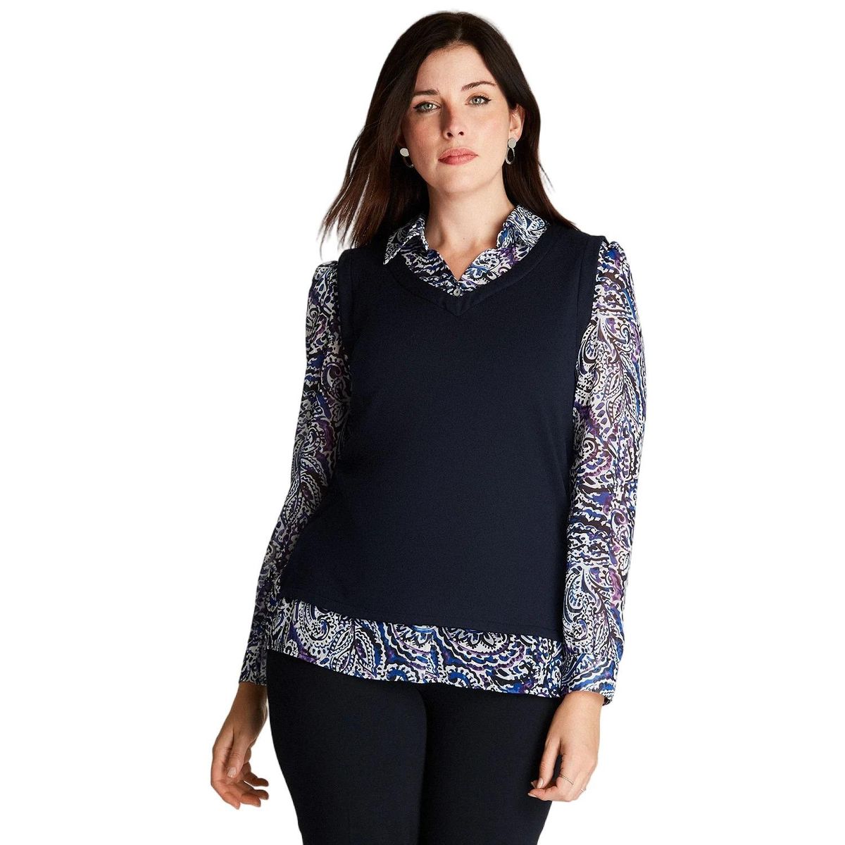 LORENZO DI PONTTI - Polera Camant Azul Manga Larga Cuello Camisero