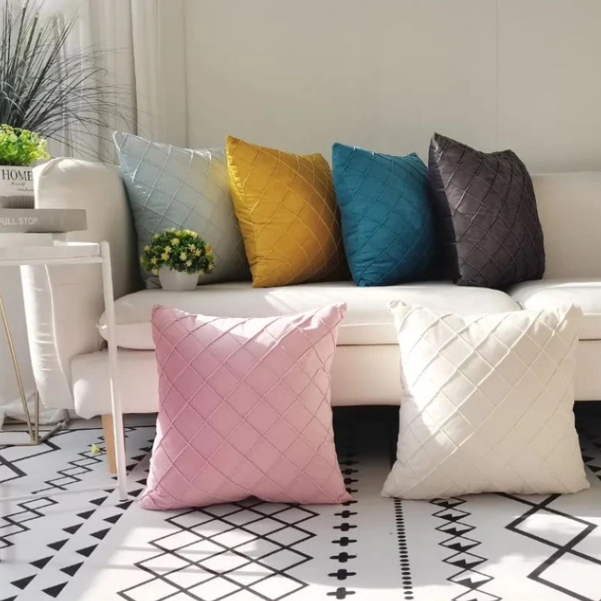 GENERICO - Funda De Cojin Decorativa Modelo Terciopelo Rombo - Amarillo