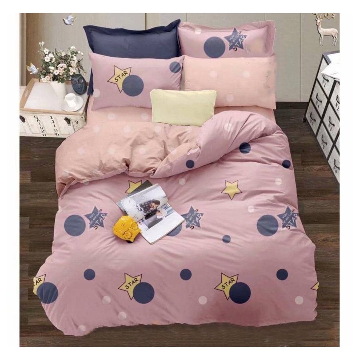 GENERICO - cubrecama 2 plaza rosa punto star quilt verano 100% COTTON