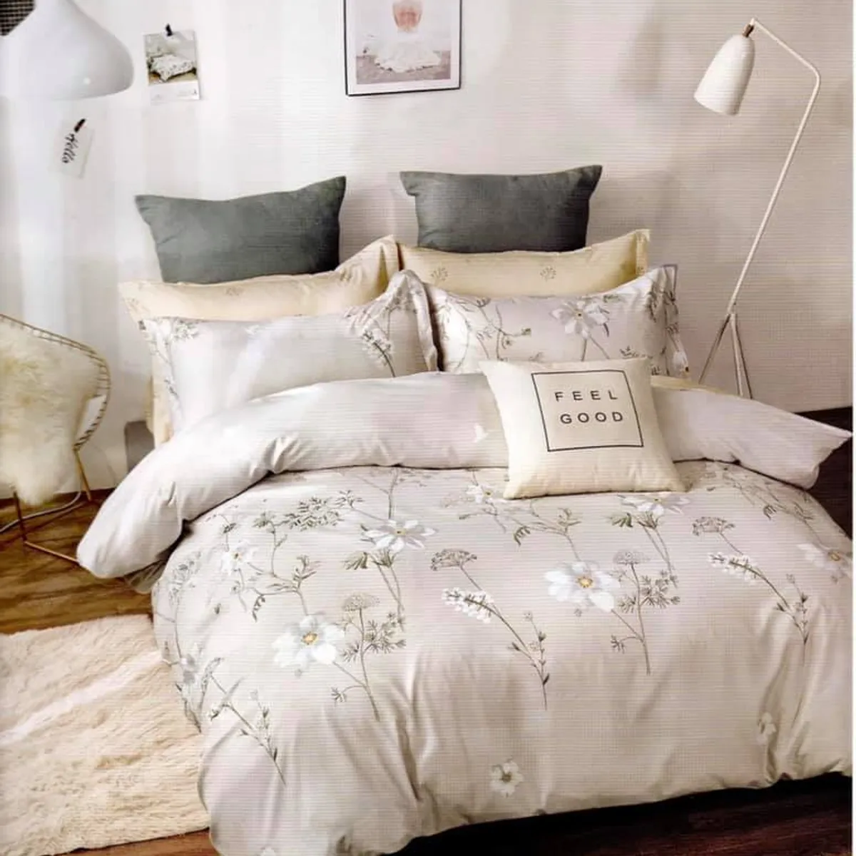 GENERICO - cubrecama 2 plaza beige flor quilt verano 100% COTTON