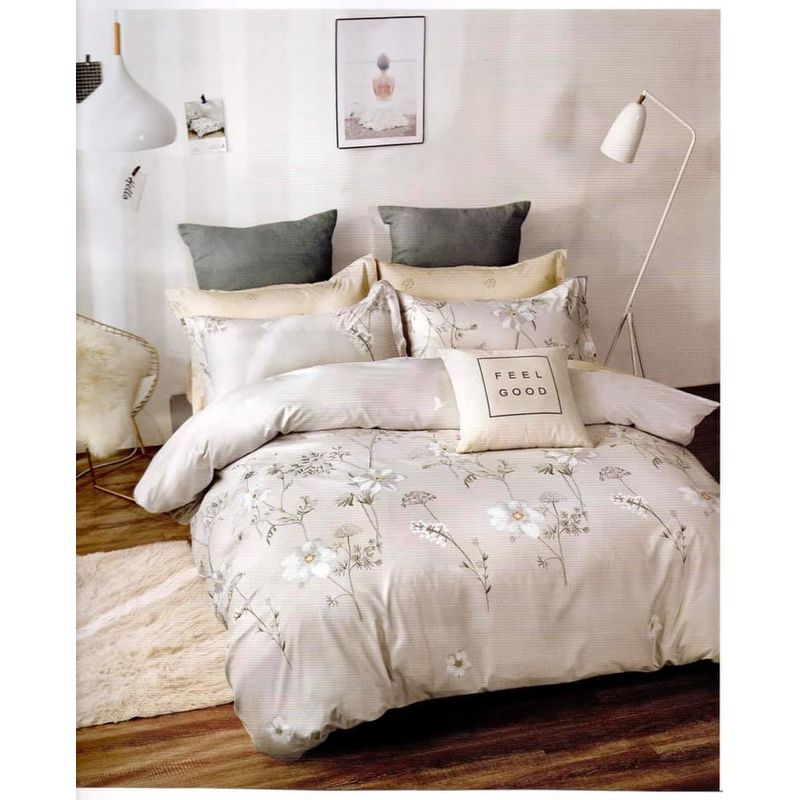 GENERICO - cubrecama 2 plaza beige flor quilt verano 100% COTTON