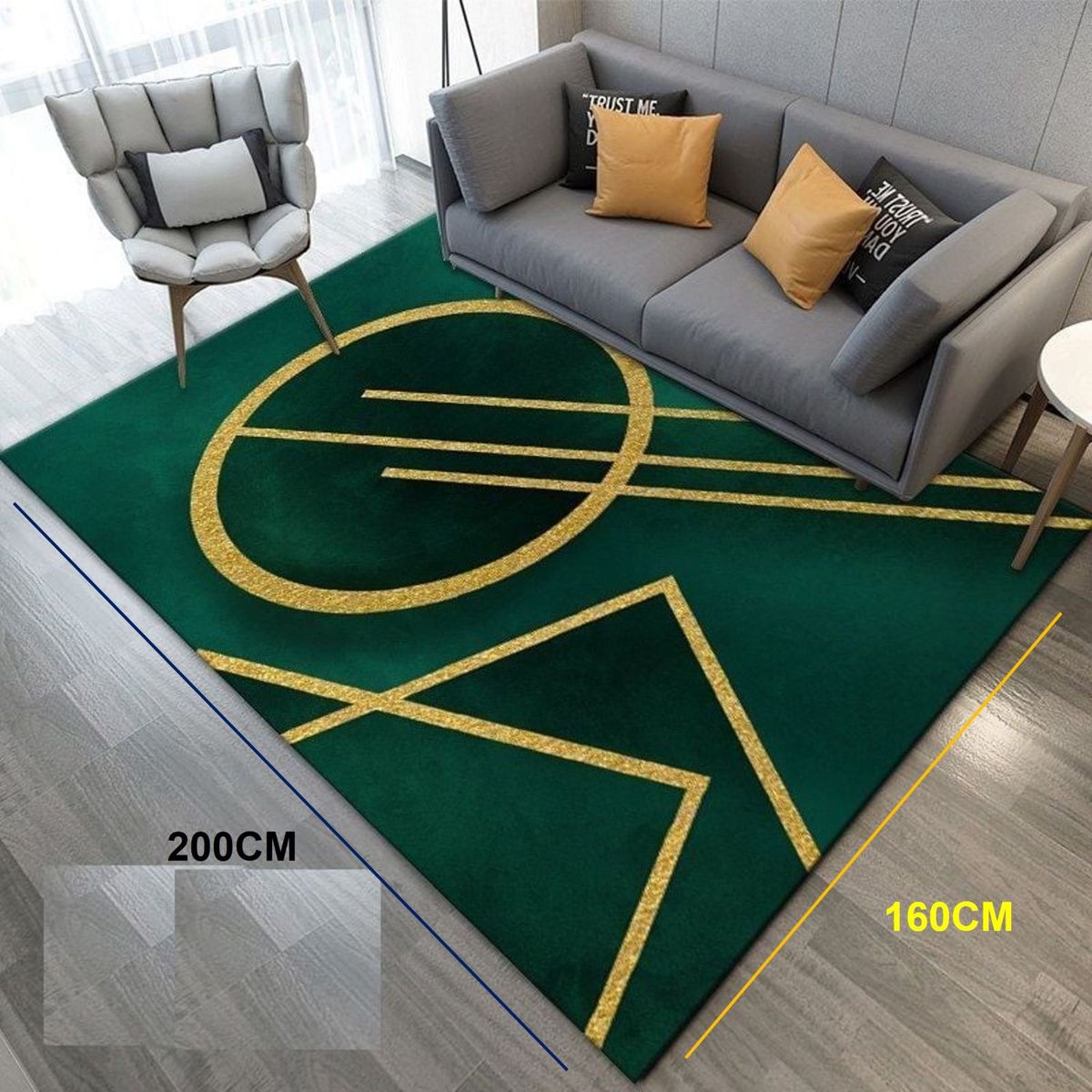 GENERICO - ALFOMBRA CON DISEÑO160X200 VERDE CON DORADO ANTIDESLIZANTE DELGADA