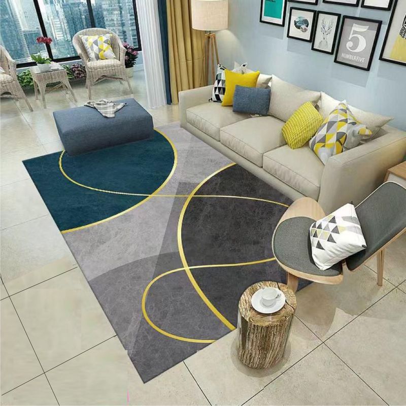 GENERICO - ALFOMBRA CON DISEÑO160X200 BICOLOR GRIS AZUL ANTIDESLIZANTE DELGADA