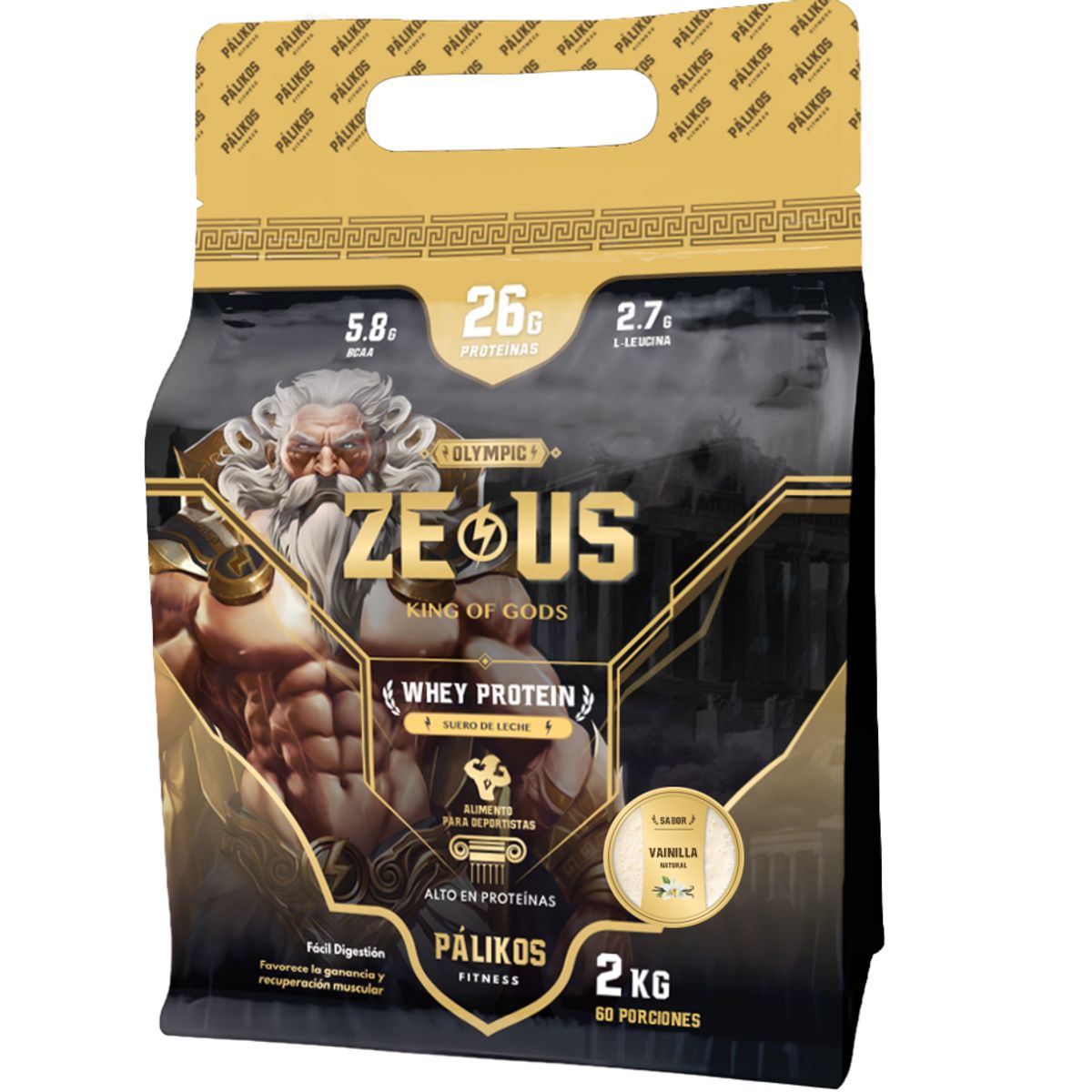 PALIKOS FITNESS - Proteina Zeus 100% Whey Sabor Vainilla  Formato Doypack