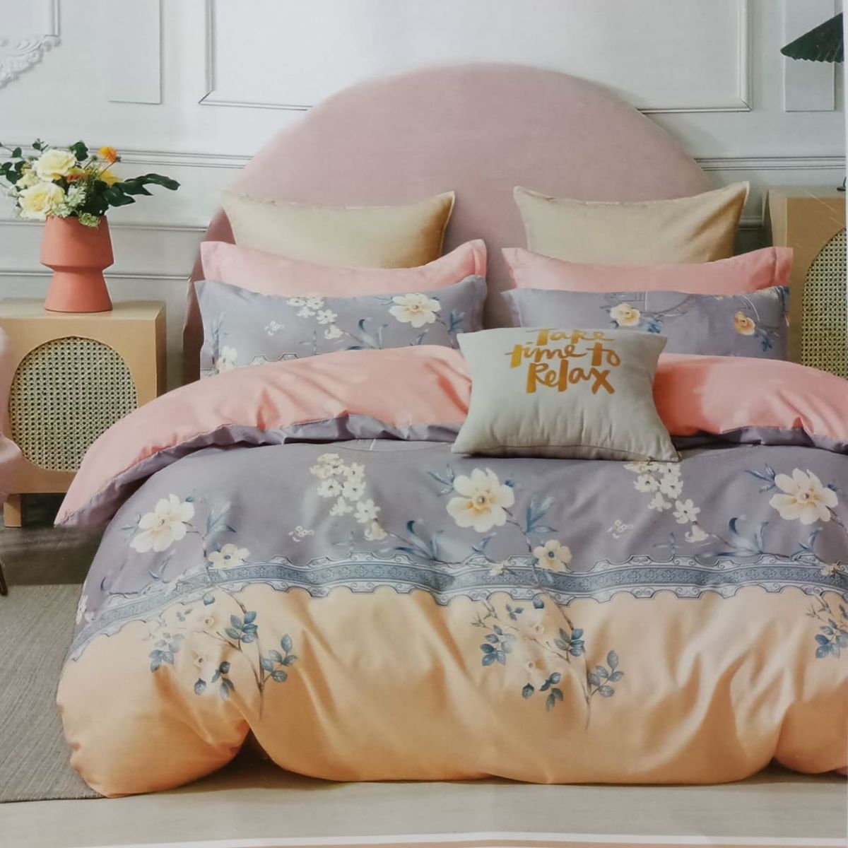 GENERICO - cubrecama 2 plaza lila con flores quilt verano 100% COTTON