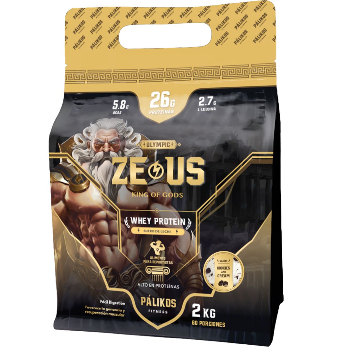 PALIKOS FITNESS - Proteina Zeus 100% Whey Sabor Cookies and Creams Formato Doypack