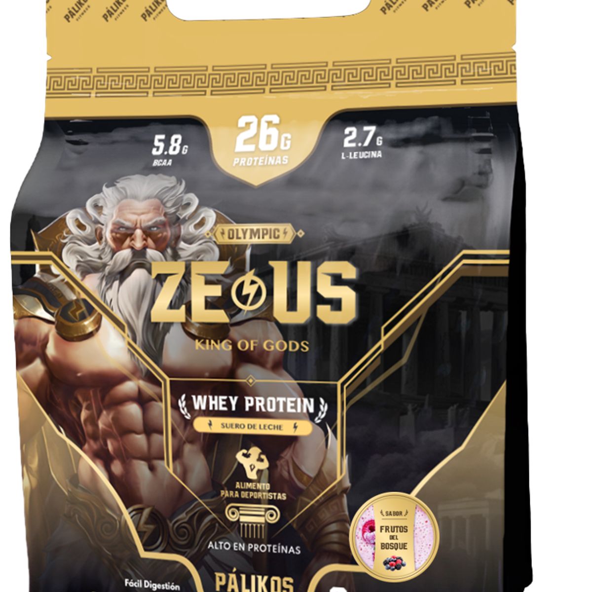 PALIKOS FITNESS - Proteina Zeus 100% Whey Sabor Frutos del bosque Formato Doypack