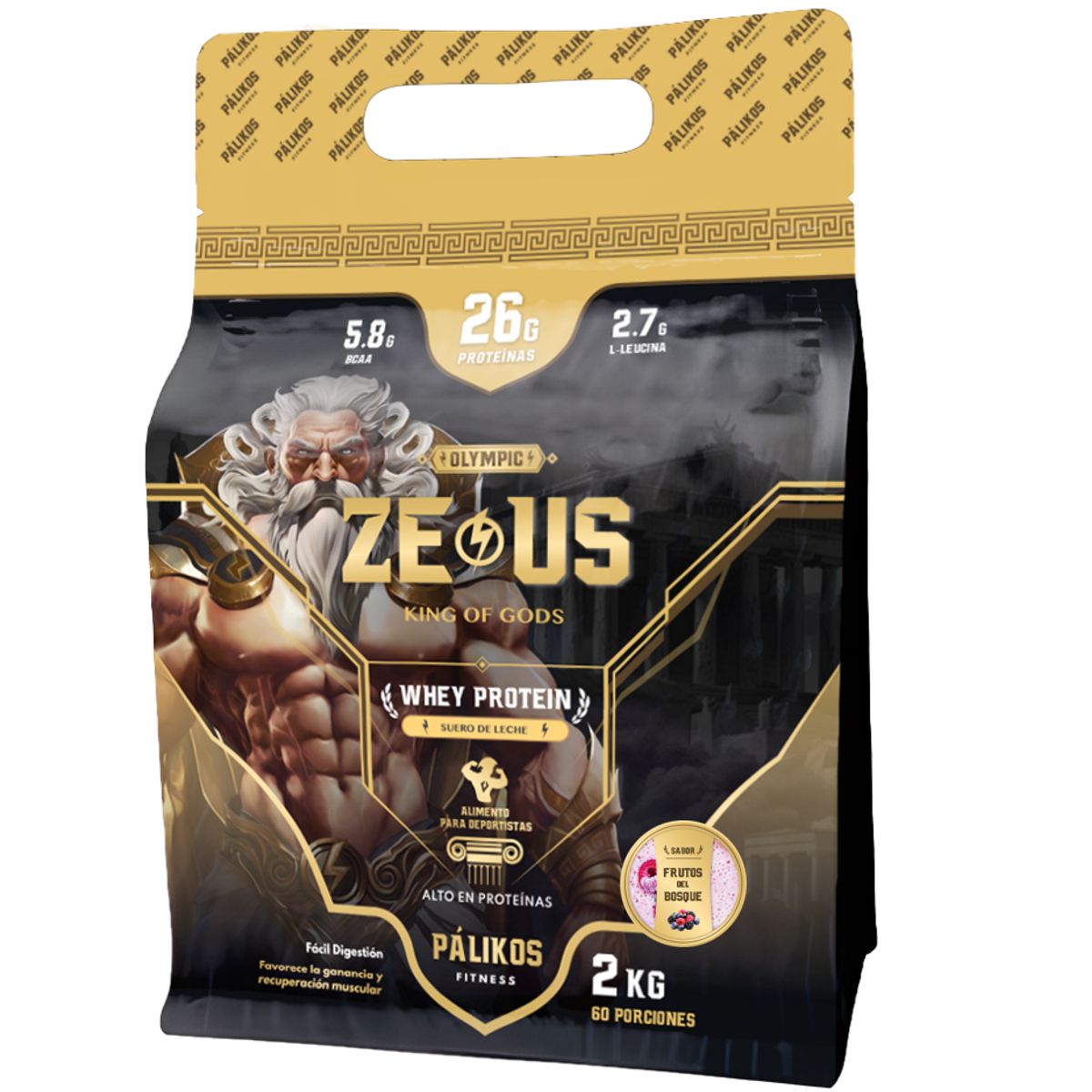 PALIKOS FITNESS - Proteina Zeus 100% Whey Sabor Frutos del bosque Formato Doypack