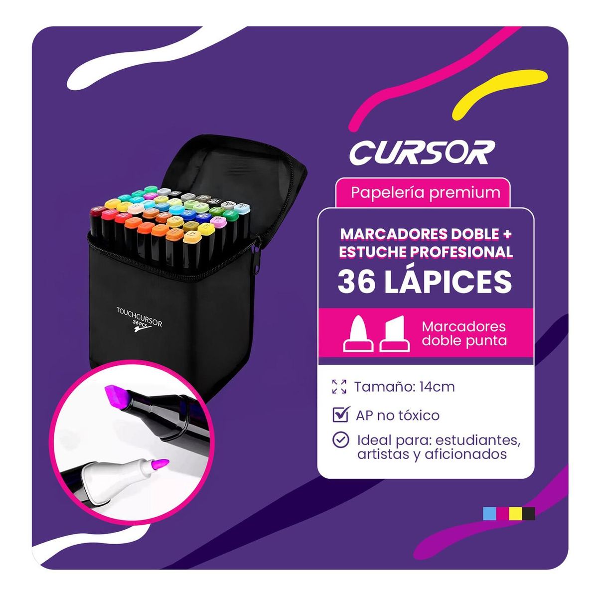 GENERICO - Marcadores Doble Punta TOUCH 36 Pcs - Multicolor