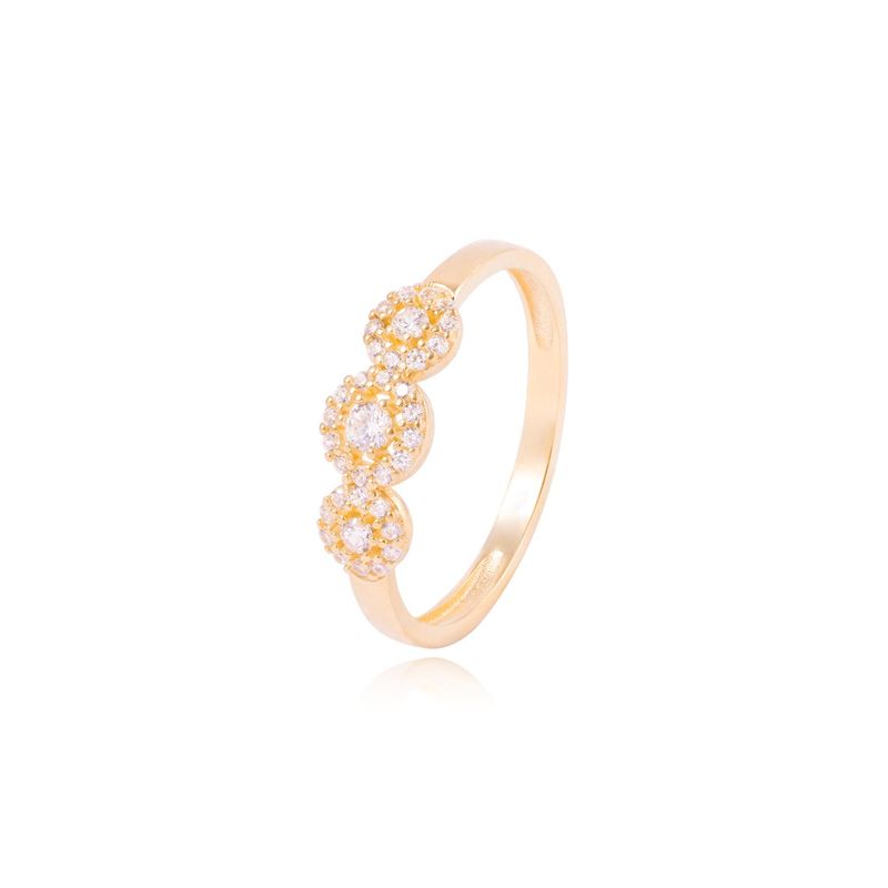 JB JOYAS BARON - Anillo Compromiso de Oro 18Kt Circón Rosetón Triple
