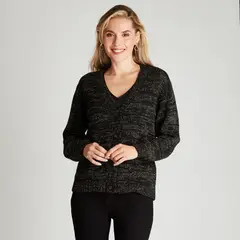 CURVI - Cárdigan Negro Manga Larga Cuello V