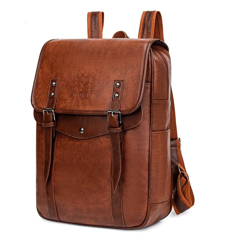Mochila Vintage Hombre MOVAC Supreme Cuero PU Impermeable Notebook 15,6" Urbana Viaje Marron TALLA UNICA