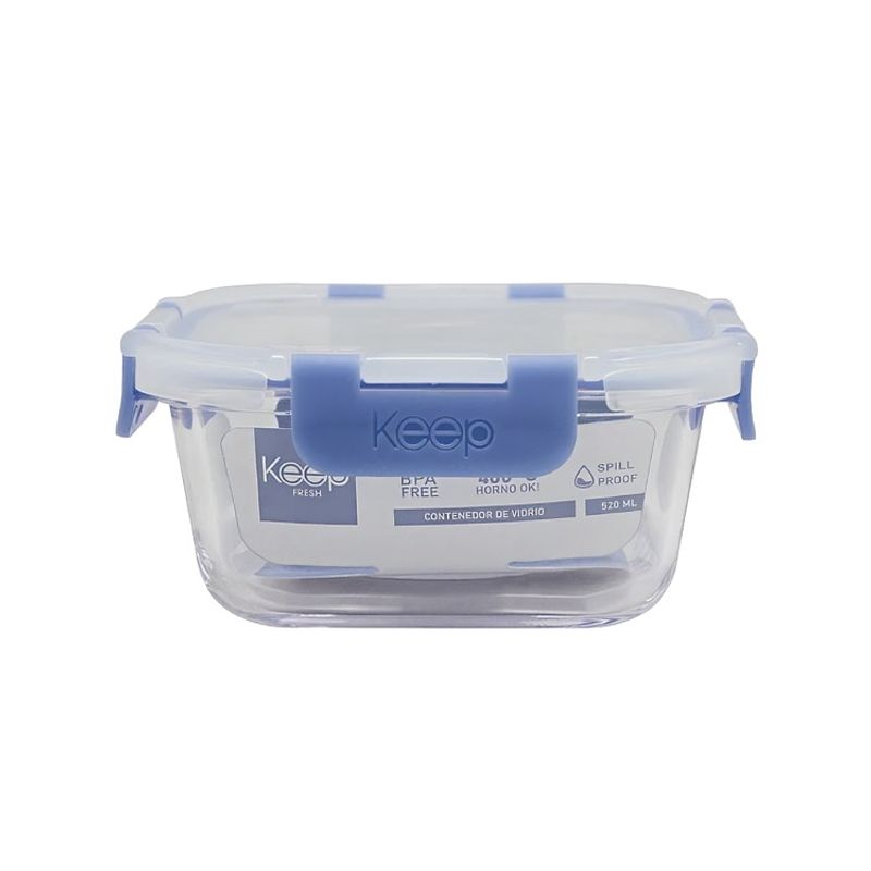 KEEP - HERMETICO CUADRADO 520ML GLASS KEEP AZUL