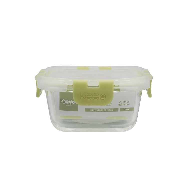 HERMETICO CUADRADO 320ML GLASS VERDE