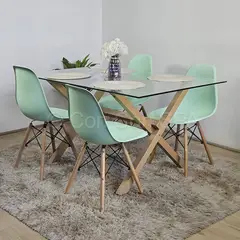 CORI CORI - Comedor Medlock Vidrio 140x90 + 4 Sillas Eames Menta