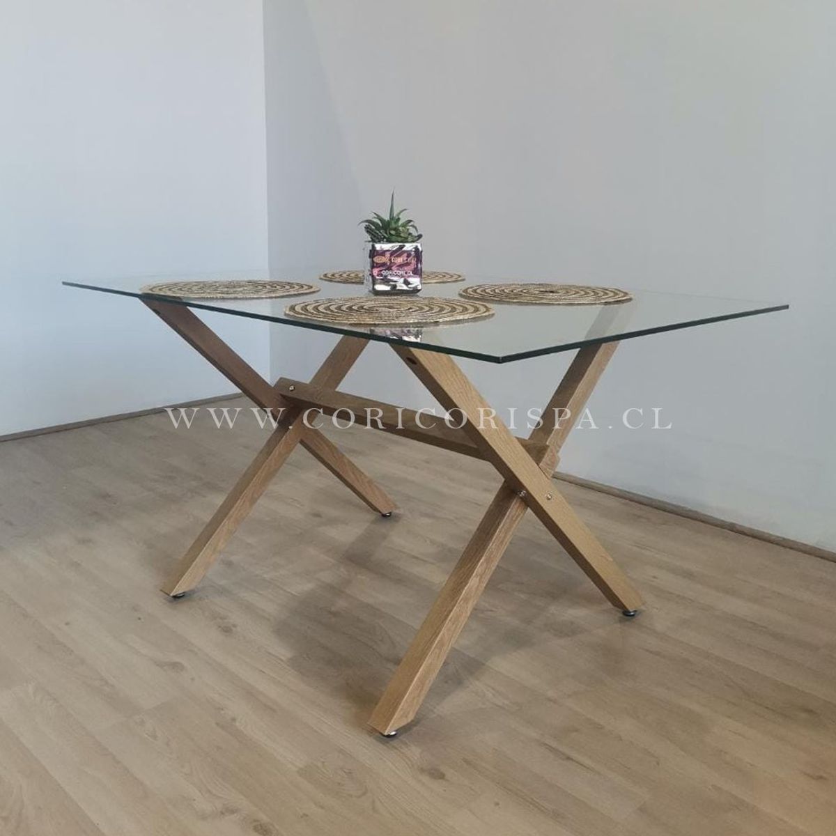 CORI CORI - Comedor Medlock Vidrio 140x90 + 4 Sillas Eames Rojo