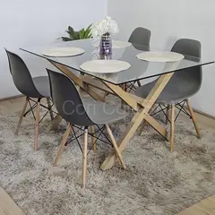 CORI CORI - Juego de Comedor Medlock 140 x 90 cm + 4 Sillas Eames Gris