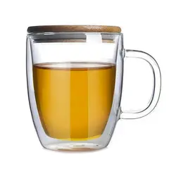 BELKRA - Taza Vaso Doble Pared Termica 250 Ml Tapa Bambu Te Cafe X4