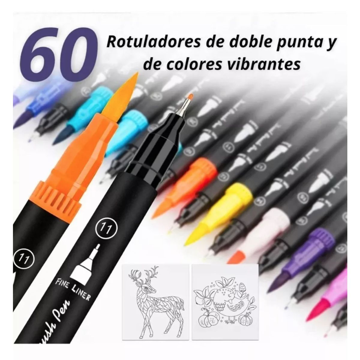 GENERICO - Marcadores De Doble Punta Tipo Pincel 60 Colores