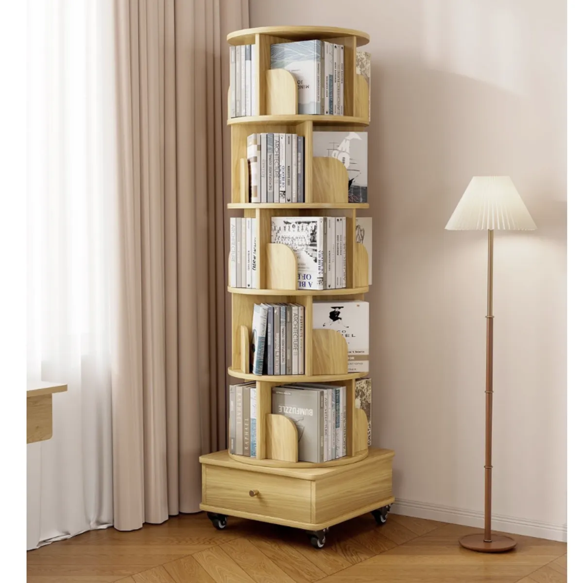 HOMER DESIGN - Biblioteca Giratoria Librero Organizador Libros Con Rueda y freno