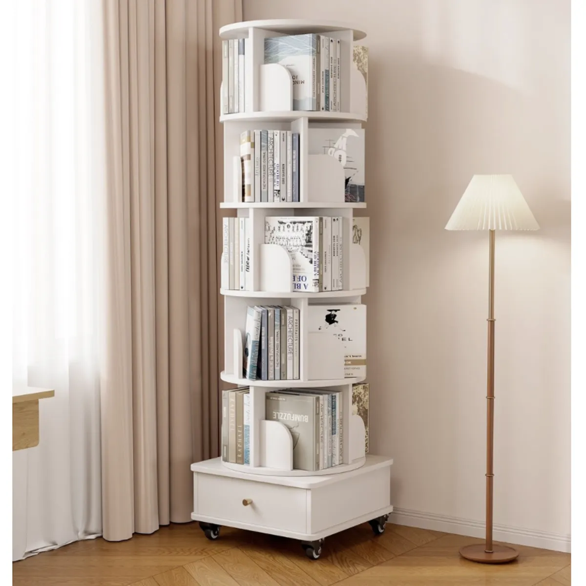 HOMER DESIGN - Biblioteca Giratoria Librero Organizador Libros Con Rueda y freno