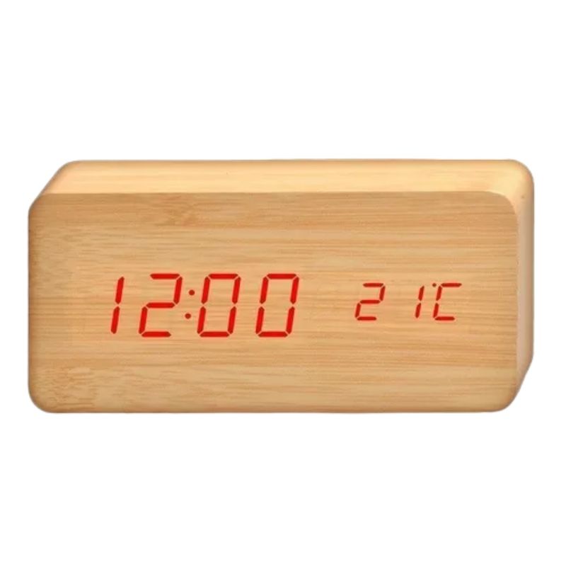 GENERICO - RELOJ DESPERTADOR TIPO MADERA CAFE LUZ LED AK82
