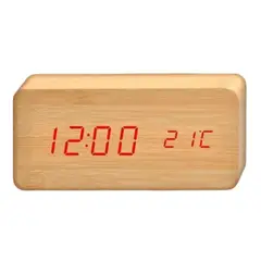 GENERICO - RELOJ DESPERTADOR TIPO MADERA CAFE LUZ LED AK82