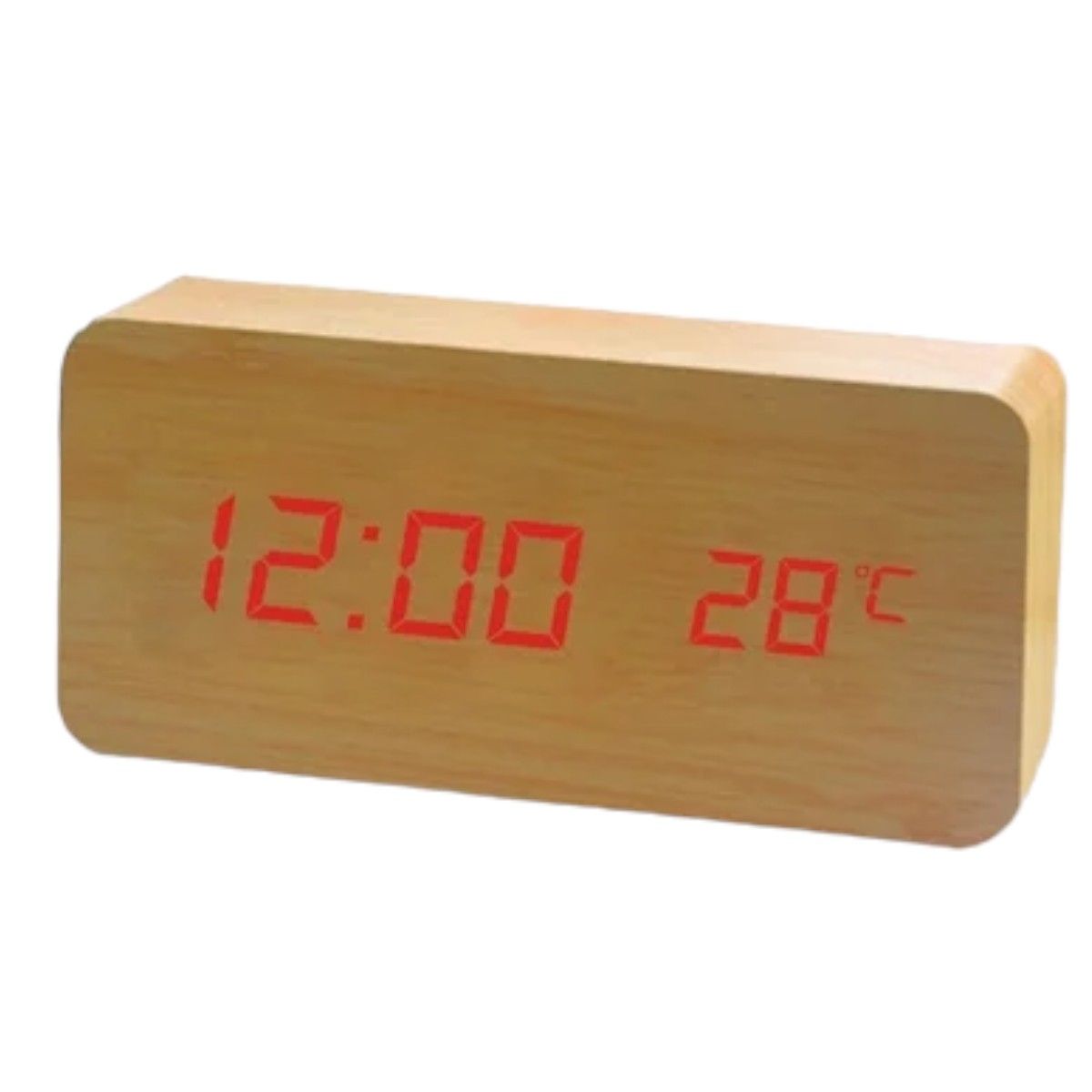 GENERICO - RELOJ DESPERTADOR TIPO MADERA CAFE LUZ LED AK82
