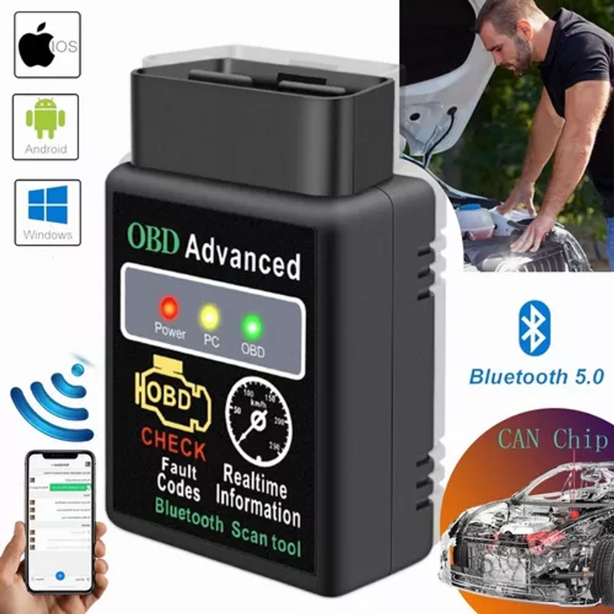 EDWINAYY - Scanner Automotriz Mini Elm327 Bluetooth Obd2 V15