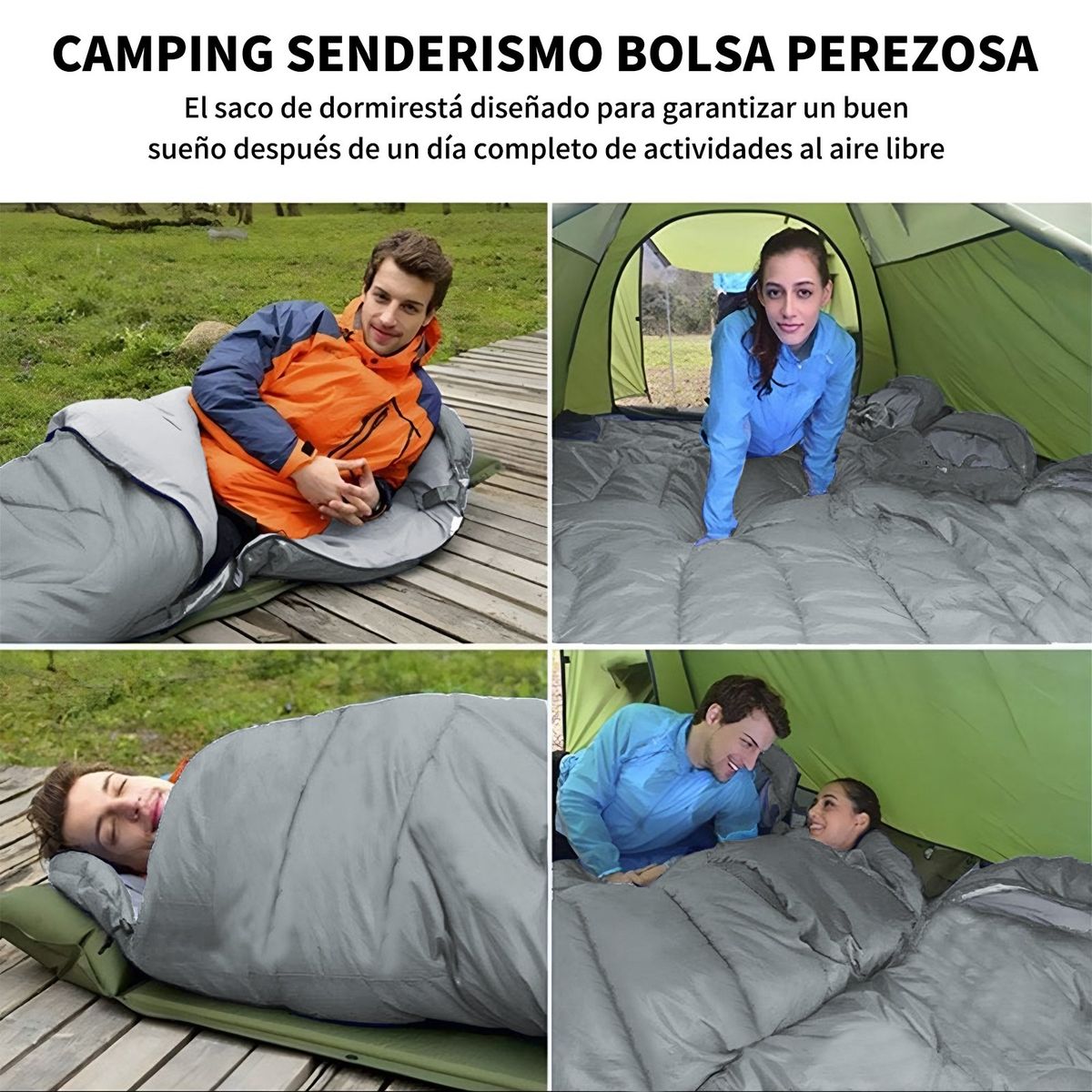 AIZO - Saco Dormir Camping Con Gorro Playa-cabaña Algodón 1200g