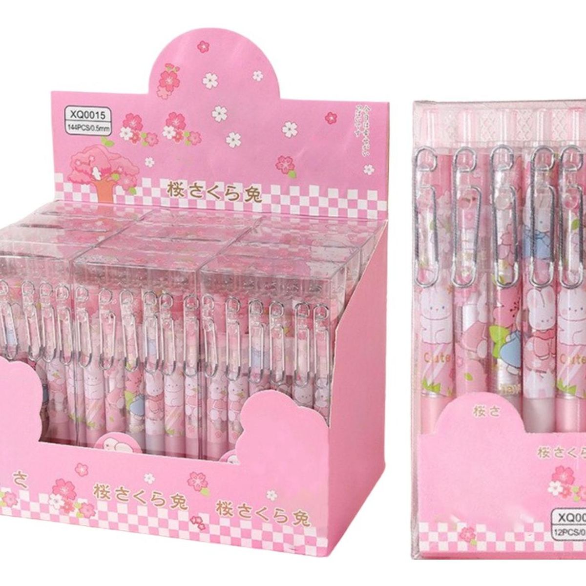 GENERICO - Set 12 Boligrafos Tinta Gel Negro Sakura Rabit Cute Kawaii