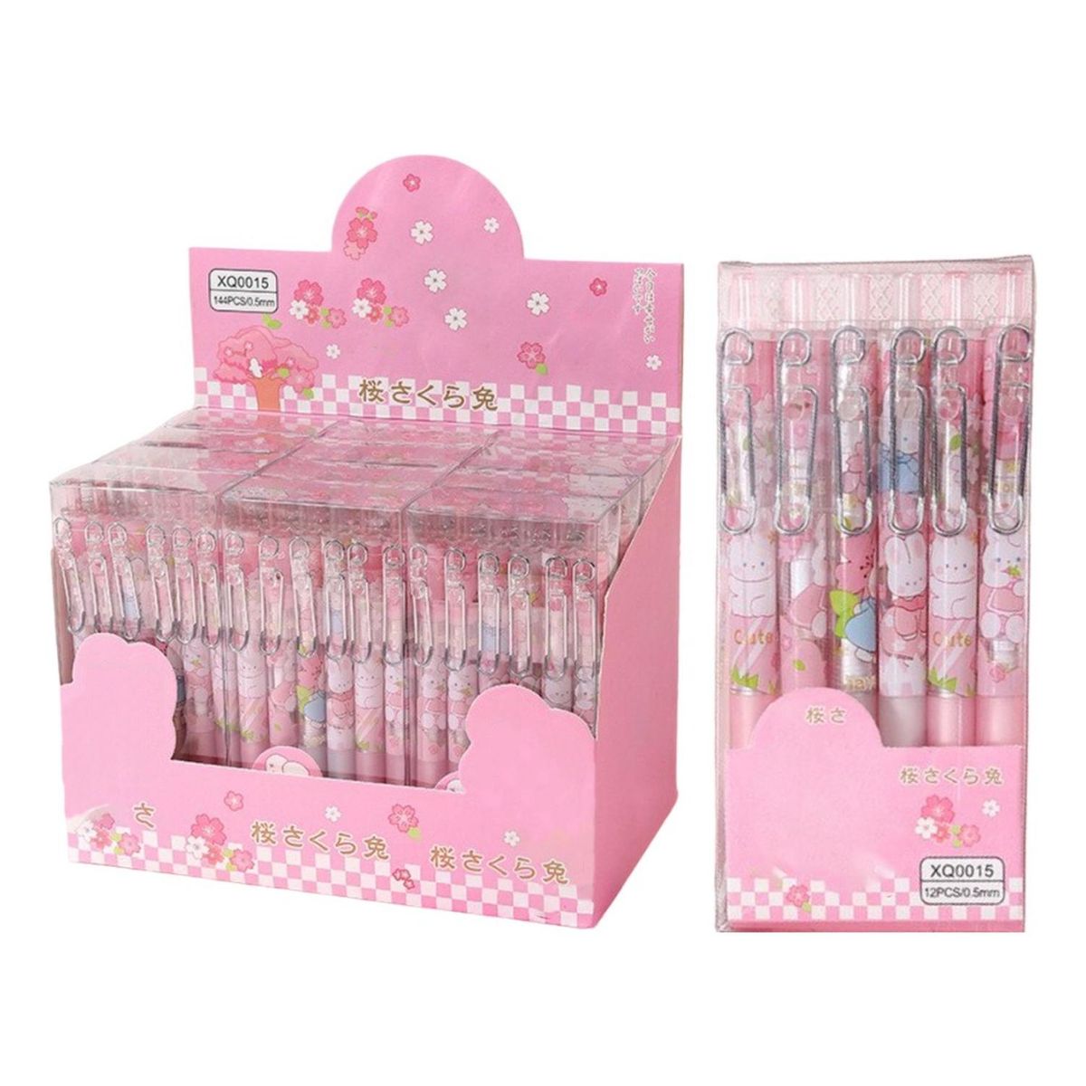 GENERICO - Set 12 Boligrafos Tinta Gel Negro Sakura Rabit Cute Kawaii