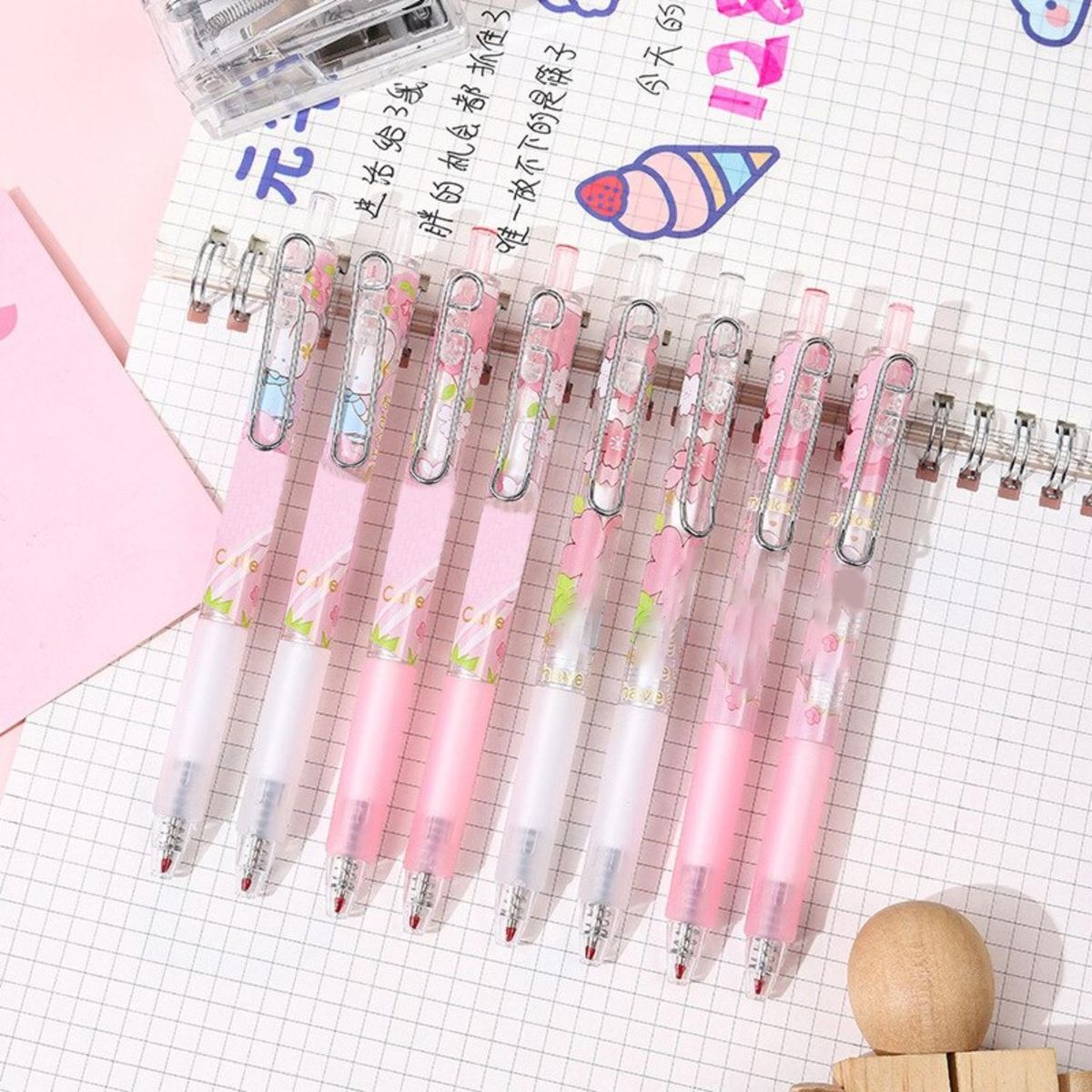 GENERICO - Set 12 Boligrafos Tinta Gel Negro Sakura Rabit Cute Kawaii