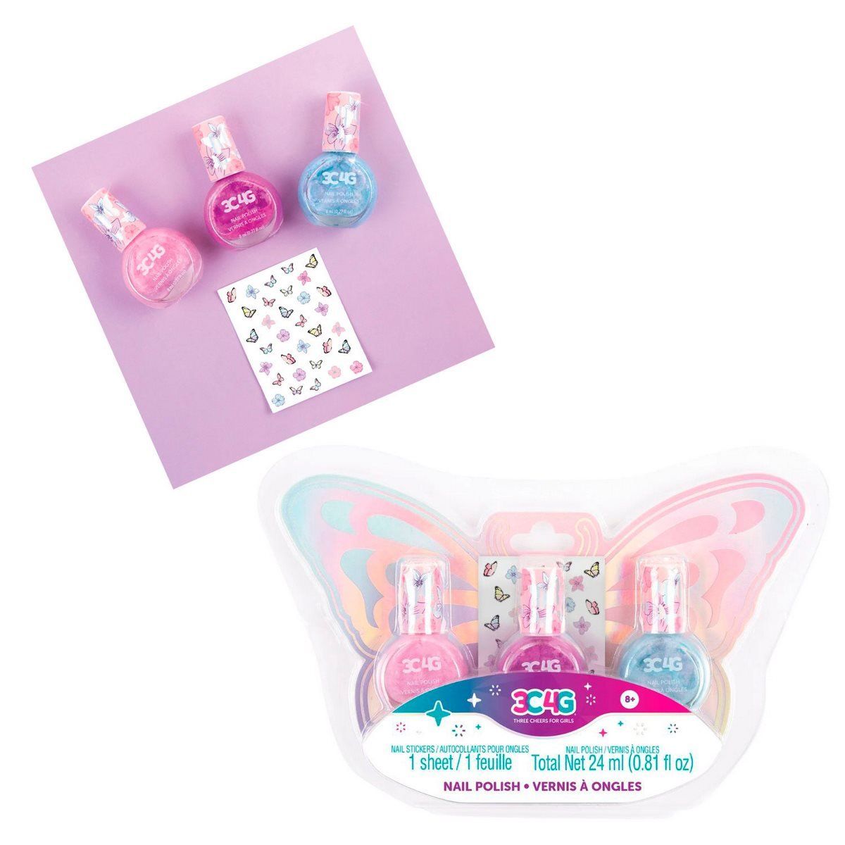 MAKE IT REAL - Set de esmaltes Make It Real mariposa 3 colores y stickers