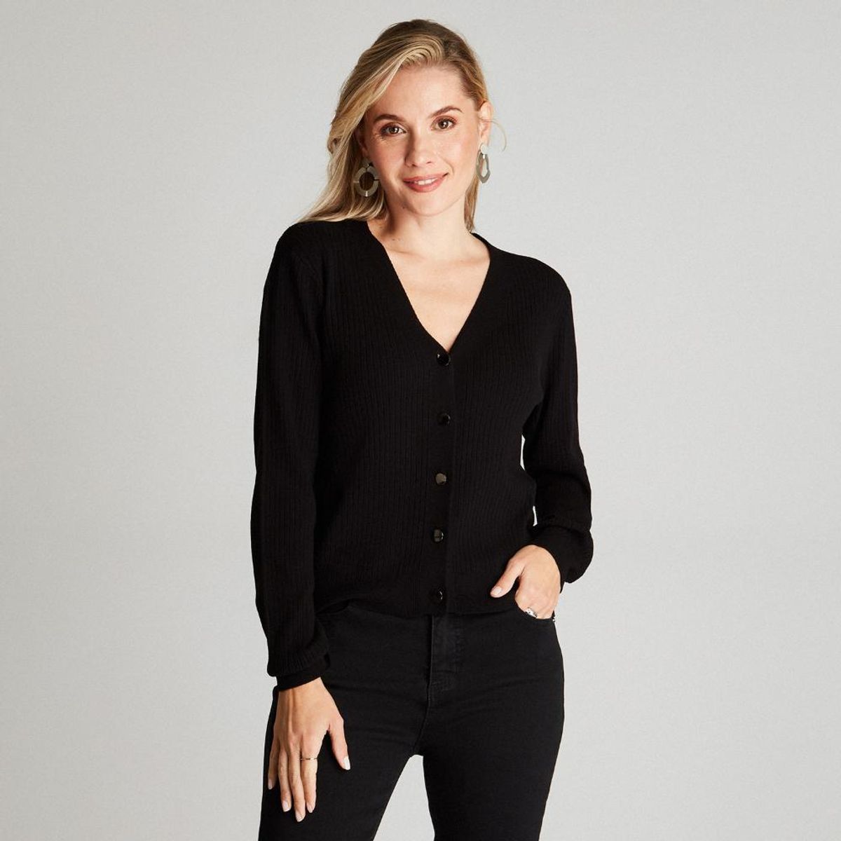 LORENZO DI PONTTI - Cárdigan Negro Manga Larga Cuello V LORENZO DI PONTTI