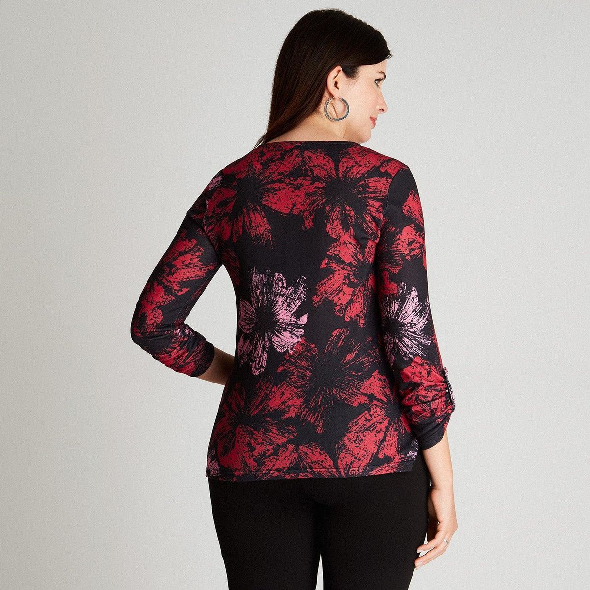 LORENZO DI PONTTI - Polera Camant Negro Manga Larga Estampado Cuello Redondo