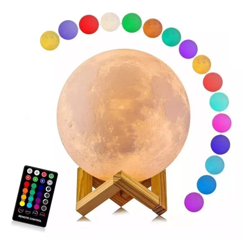 GENERICO - Lampara Luna 16 Colores Control Velador Escritorio 3d Xl Pro