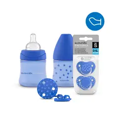 SUAVINEX - PACK MAMADERA 150ML + CHUPETE 0-6M ANATÓMICO + BROCHE AZUL