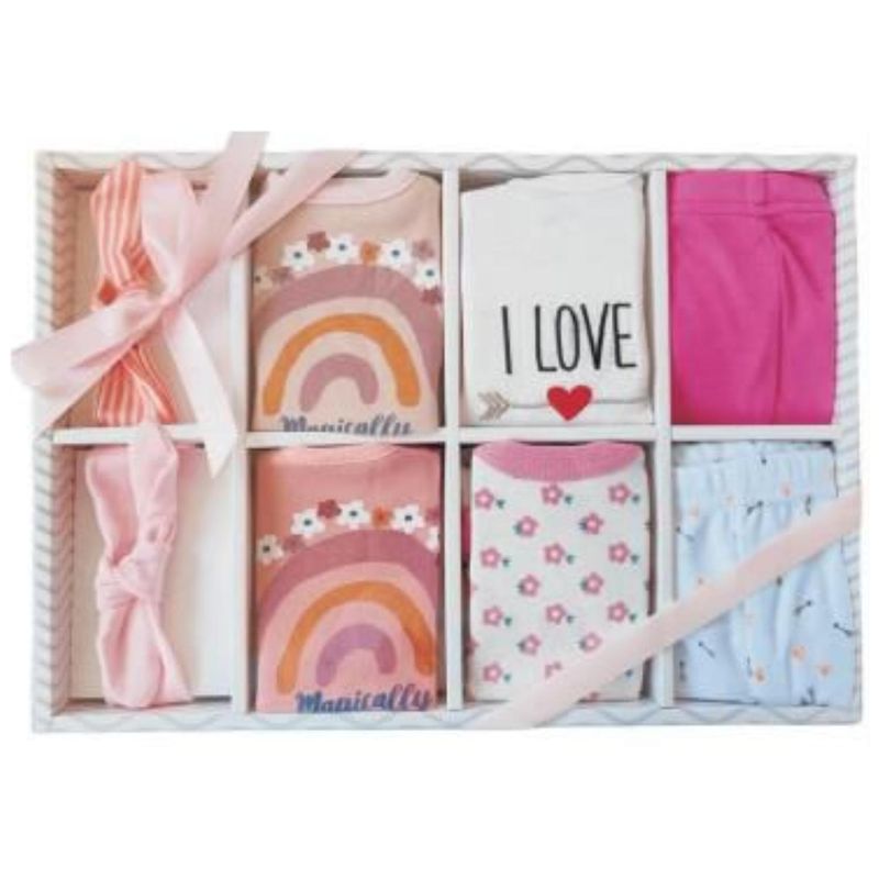 KIVARA - Set Bebe Ajuar Recien Nacido en Caja Regalo 8 Piezas Niña