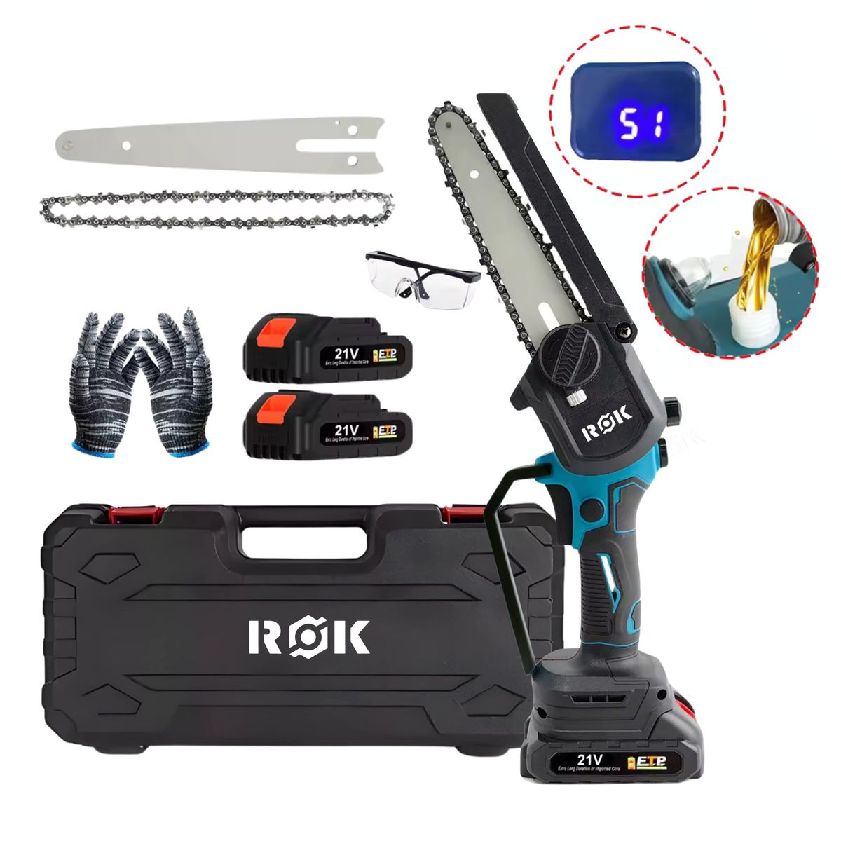 NOVYSTOR - Electrosierra Motosierra inalámbrica 6"+Pantalla+ 2 baterías