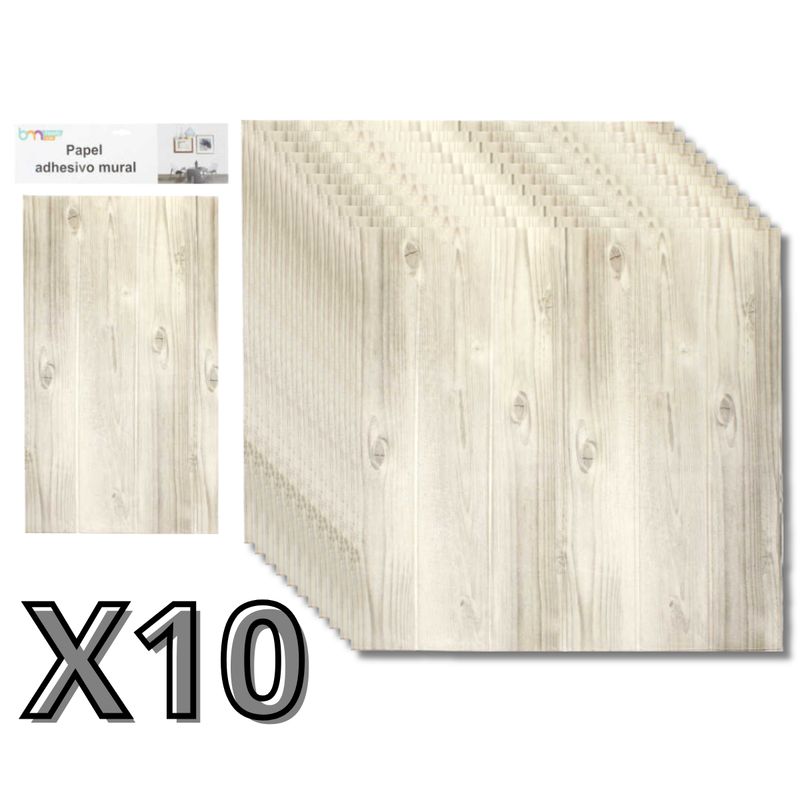 GENERICO - Pack 10 Laminas Adhesivas 3d Madera Opaca 70x77 Papel Mural