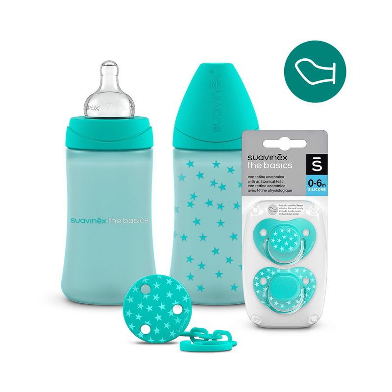 SUAVINEX - PACK MAMADERA 270ML + CHUPETE 0-6M ANATOMICO + BROCHE VERDE
