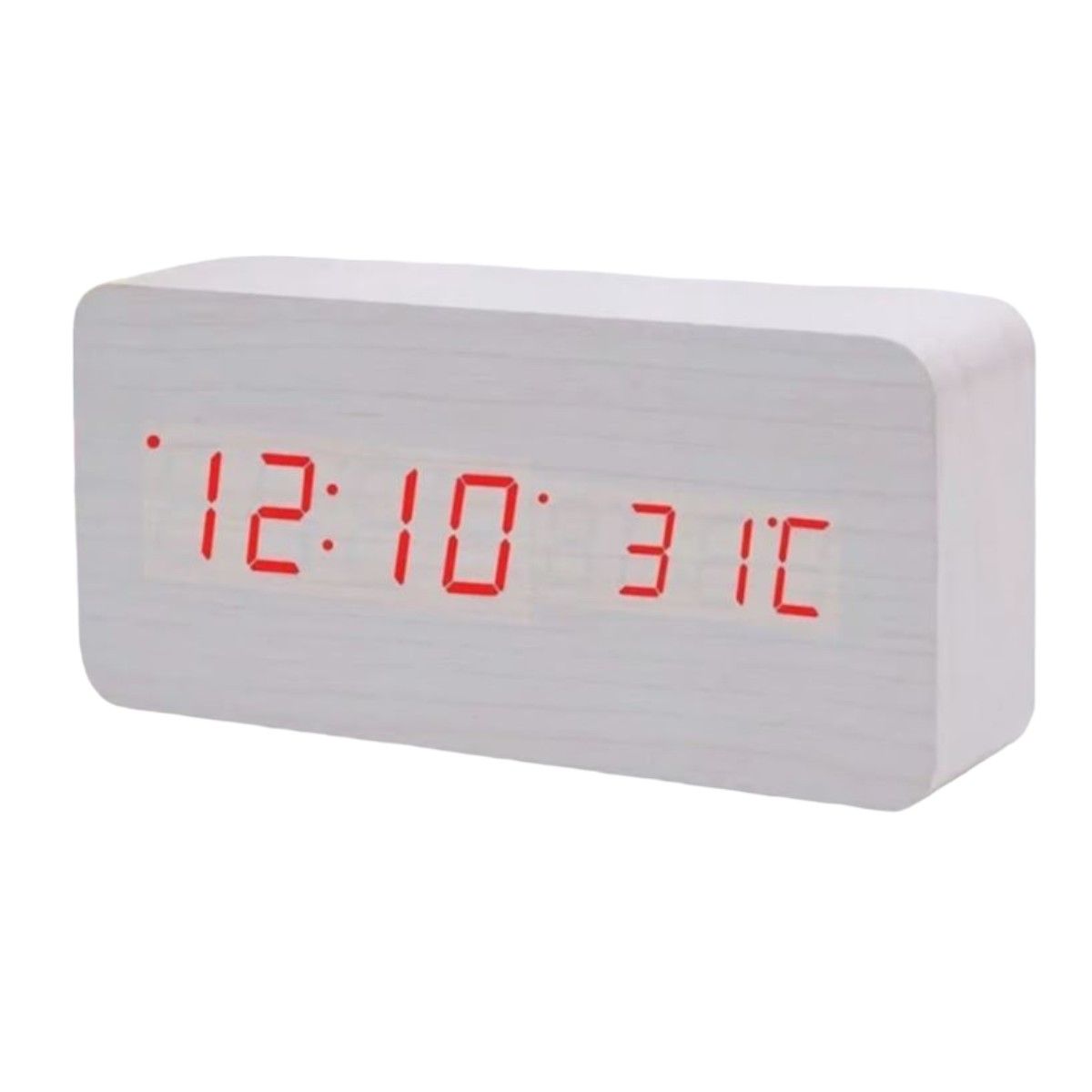 GENERICO - RELOJ DESPERTADOR TIPO MADERA BLANCO LUZ LED AK82