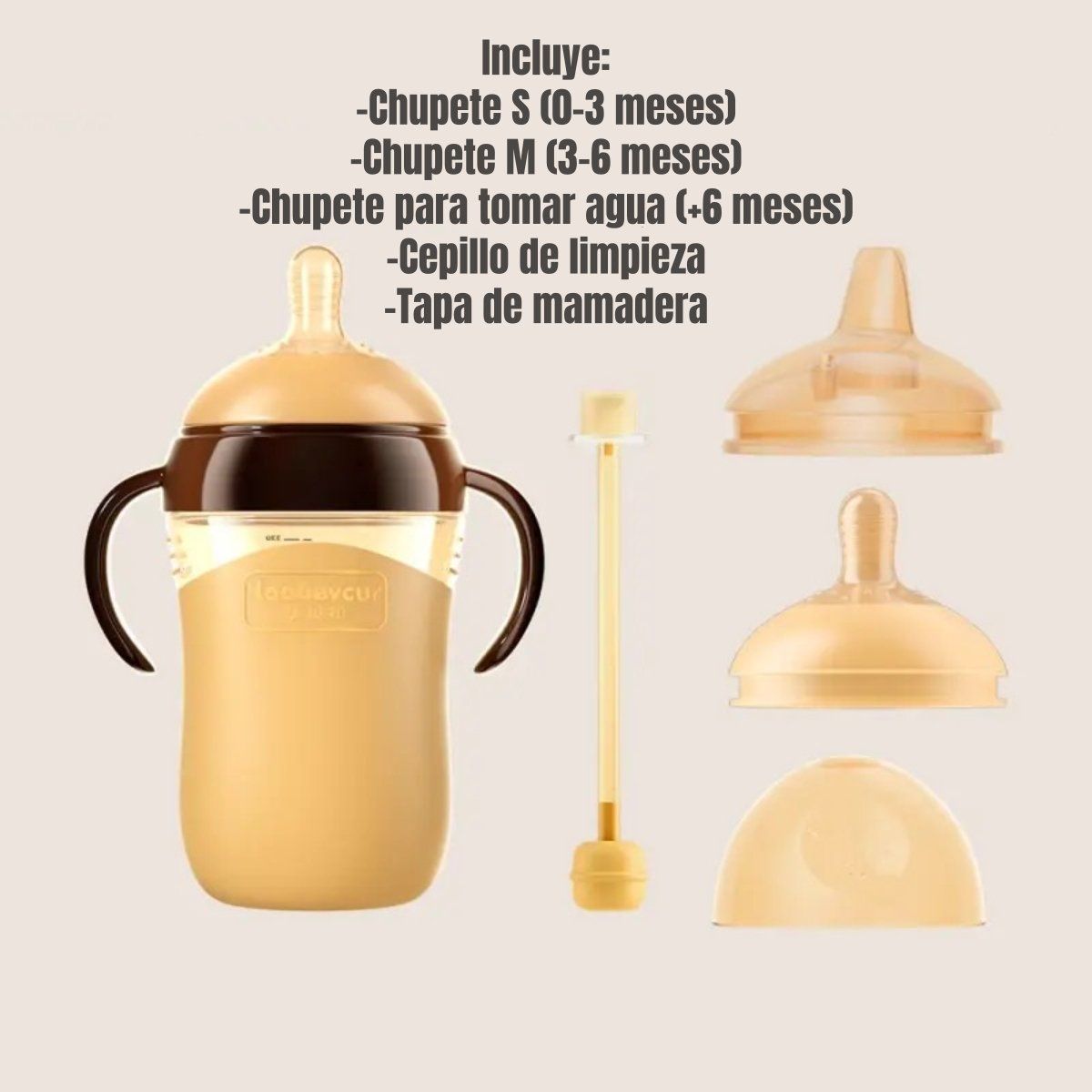 LUBABYCAS - Mamadera 240ml Con Chupetes Y Cepillo de Limpieza LuBabycas
