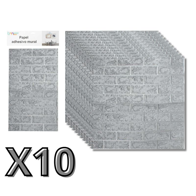 GENERICO - Pack 10 Laminas Adhesivas 3d Ladrillo 70x77 Papel Mural