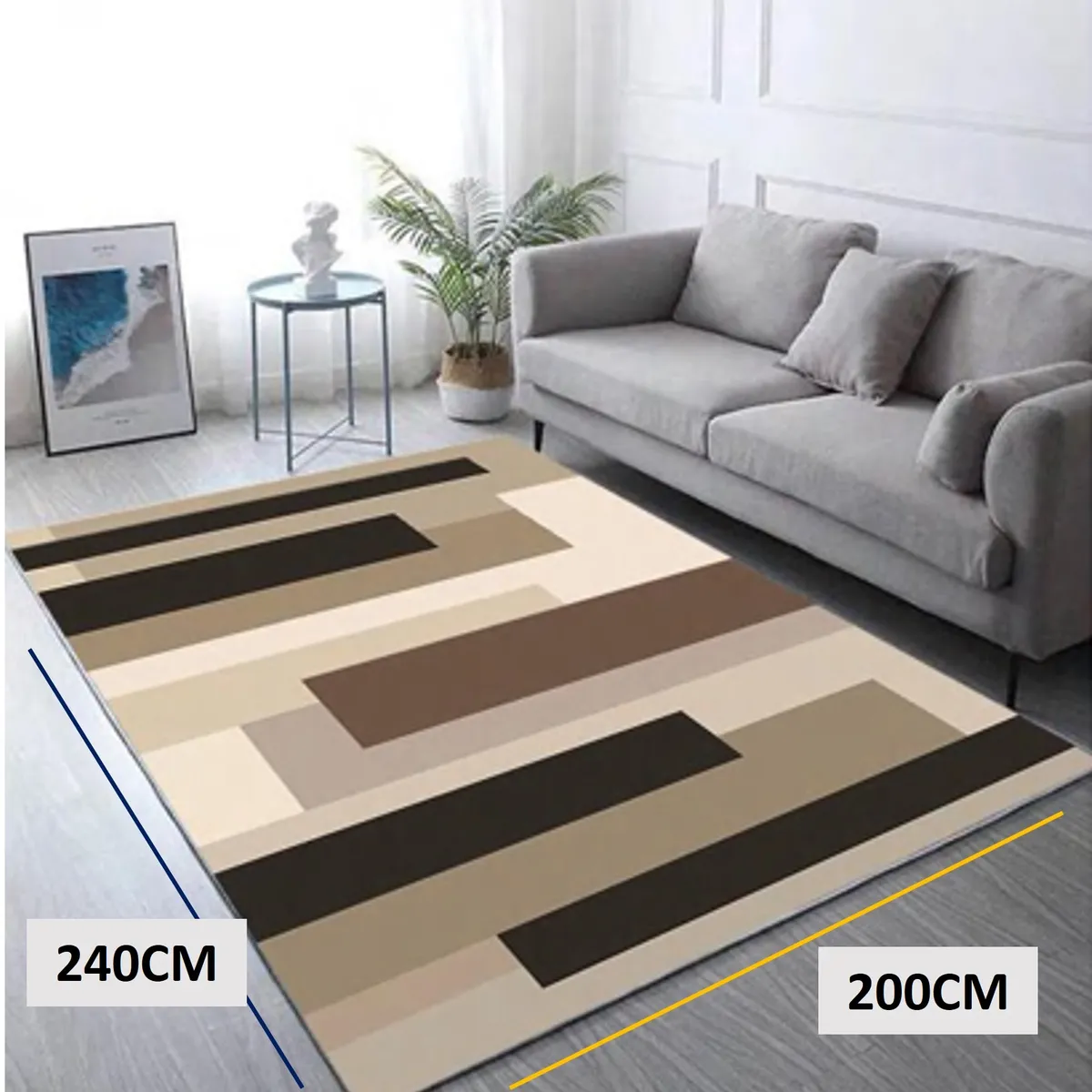 GENERICO - ALFOMBRA CON DISEÑO 200X240 RECTANGULO MARRON  ANTIDESLIZANTE DELGADA