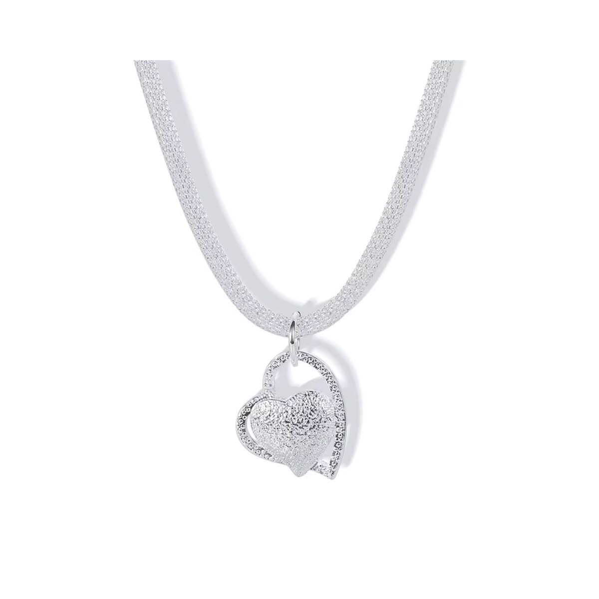 GENERICO - Collar Malla Plateado Con Colgante Corazón